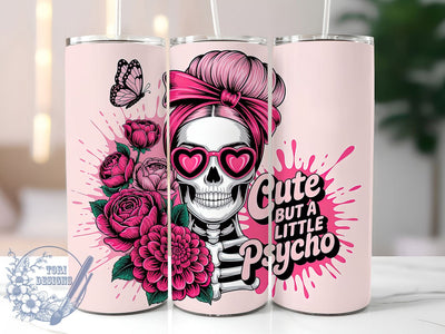 Cute Pink Psycho Skull Tumbler Wrap, Heart Glasses Wrap, 20Oz Sublimation Design, Girly Skull Cup, Edgy Cute Drinkware, Pink Skull Tumbler, Fun Gothic Mug Sublimation ToriDesigns 