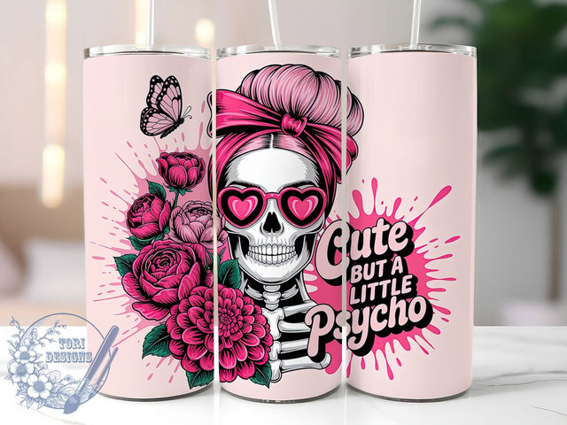 Cute Pink Psycho Skull Tumbler Wrap, Heart Glasses Wrap, 20Oz Sublimation Design, Girly Skull Cup, Edgy Cute Drinkware, Pink Skull Tumbler, Fun Gothic Mug Sublimation ToriDesigns 