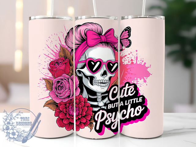 Cute Pink Psycho Skull Tumbler Wrap, Heart Glasses Wrap, 20Oz Sublimation Design, Girly Skull Cup, Edgy Cute Drinkware, Pink Skull Tumbler, Fun Gothic Mug Sublimation ToriDesigns 