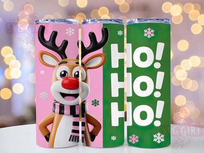 Cute Pink Retro Rudolph Tumbler, Ho Ho Ho Quote, Pink Retro Christmas, Festive Holiday Graphic, Whimsical Reindeer Art, 20oz Tumbler, Sublimation Design Sublimation SvggirlplusArt 