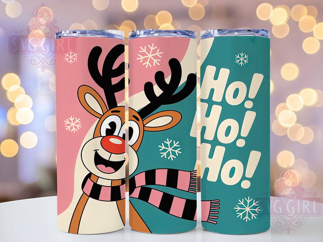 Cute Pink Retro Rudolph Tumbler, Ho Ho Ho Quote, Pink Retro Christmas, Festive Holiday Graphic, Whimsical Reindeer Art, 20oz Tumbler, Sublimation Design Sublimation SvggirlplusArt 
