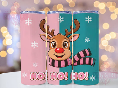 Cute Pink Retro Rudolph Tumbler, Ho Ho Ho Quote, Pink Retro Christmas, Festive Holiday Graphic, Whimsical Reindeer Art, 20oz Tumbler, Sublimation Design Sublimation SvggirlplusArt 