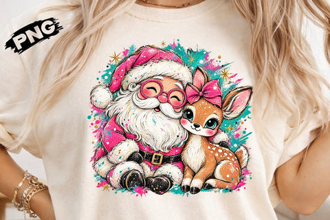 Cute Pink Santa And Deer Sublimation PNG SVG DesignDestine 
