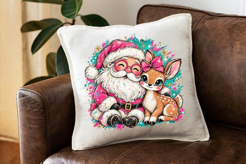 Cute Pink Santa And Deer Sublimation PNG SVG DesignDestine 