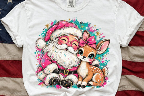 Cute Pink Santa And Deer Sublimation PNG SVG DesignDestine 
