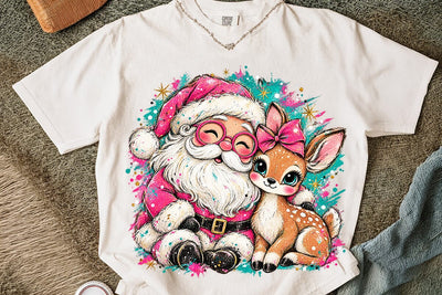 Cute Pink Santa And Deer Sublimation PNG SVG DesignDestine 