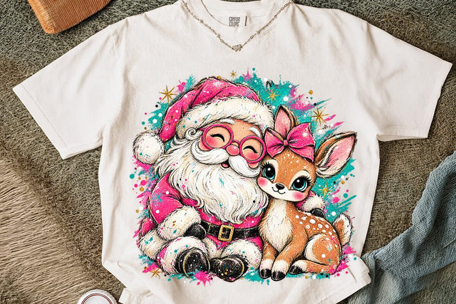 Cute Pink Santa And Deer Sublimation PNG SVG DesignDestine 