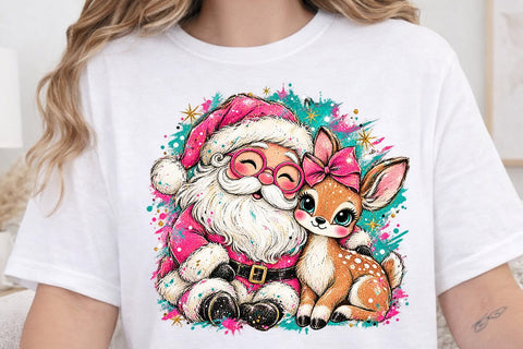 Cute Pink Santa And Deer Sublimation PNG SVG DesignDestine 