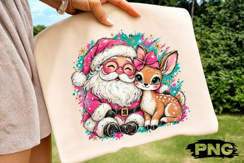Cute Pink Santa And Deer Sublimation PNG SVG DesignDestine 