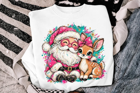 Cute Pink Santa And Deer Sublimation PNG SVG DesignDestine 