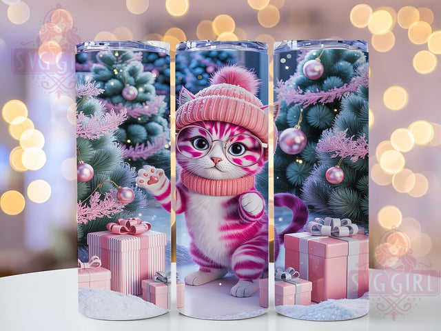 Cute Pink Santa Cat Christmas Tumbler, Santa Cat Wrap Design, Cute Holiday Sublimation, 20oz Pink Cat Tumbler, Festive Kitty Art, Christmas Cat Mug, Adorable Cat Gift Sublimation SvggirlplusArt 