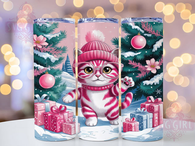 Cute Pink Santa Cat Christmas Tumbler, Santa Cat Wrap Design, Cute Holiday Sublimation, 20oz Pink Cat Tumbler, Festive Kitty Art, Christmas Cat Mug, Adorable Cat Gift Sublimation SvggirlplusArt 