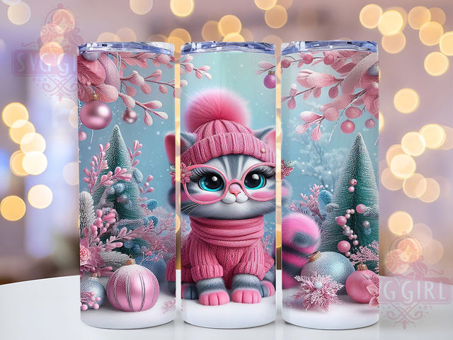 Cute Pink Santa Cat Christmas Tumbler, Santa Cat Wrap Design, Cute Holiday Sublimation, 20oz Pink Cat Tumbler, Festive Kitty Art, Christmas Cat Mug, Adorable Cat Gift Sublimation SvggirlplusArt 