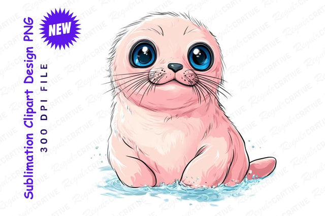 Cute Pink Seal In Water Clipart Png Sublimation Regulrcrative 