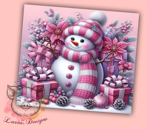 Cute Pink Snowman Tumbler Wrap, Pink Snowman, Christmas Tumbler, Tumbler Wrap, Sublimation Design, Holiday Decor, Winter Art, Cute Snowman Sublimation Lara' s Designs 