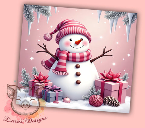 Cute Pink Snowman Tumbler Wrap, Pink Snowman, Christmas Tumbler, Tumbler Wrap, Sublimation Design, Holiday Decor, Winter Art, Cute Snowman Sublimation Lara' s Designs 