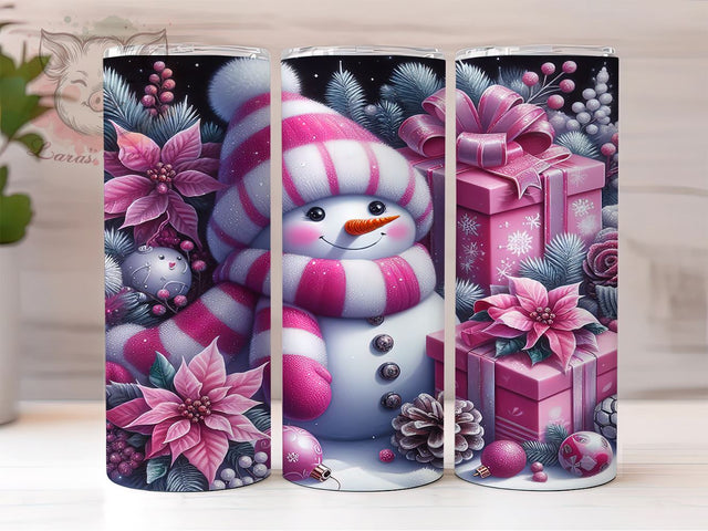 Cute Pink Snowman Tumbler Wrap, Pink Snowman, Christmas Tumbler, Tumbler Wrap, Sublimation Design, Holiday Decor, Winter Art, Cute Snowman Sublimation Lara' s Designs 