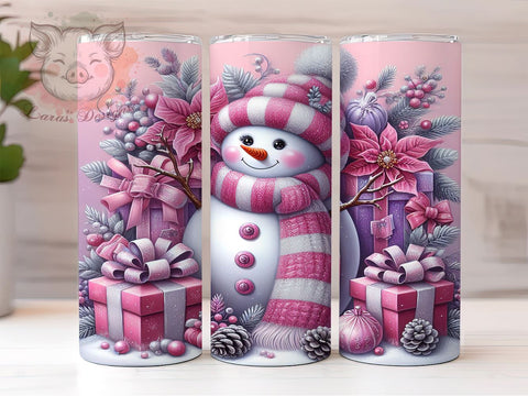 Cute Pink Snowman Tumbler Wrap, Pink Snowman, Christmas Tumbler, Tumbler Wrap, Sublimation Design, Holiday Decor, Winter Art, Cute Snowman Sublimation Lara' s Designs 