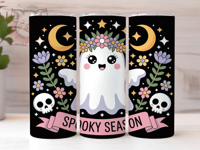 Cute Pink Spooky Halloween Ghost Tumbler, Spooky Season Wrap, Halloween Cup Design, 20Oz Sublimation Tumbler, Cute Ghost Drinkware, Pastel Halloween Mug, Kawaii Spooky Cup Sublimation Lara' s Designs 