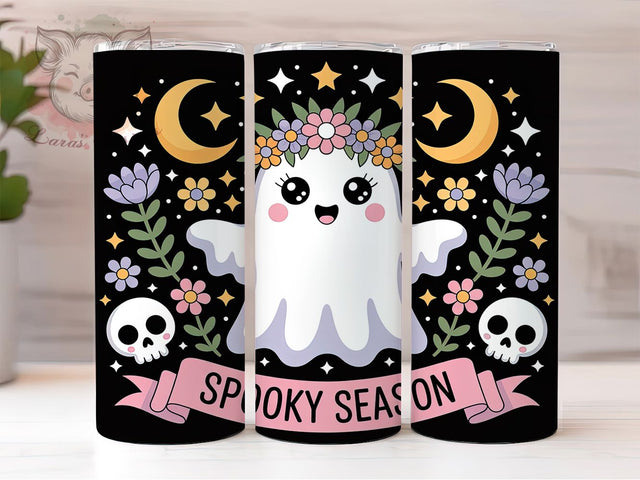 Cute Pink Spooky Halloween Ghost Tumbler, Spooky Season Wrap, Halloween Cup Design, 20Oz Sublimation Tumbler, Cute Ghost Drinkware, Pastel Halloween Mug, Kawaii Spooky Cup Sublimation Lara' s Designs 