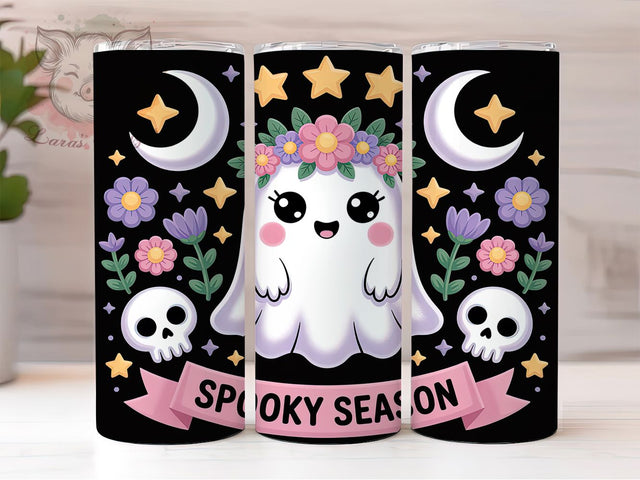 Cute Pink Spooky Halloween Ghost Tumbler, Spooky Season Wrap, Halloween Cup Design, 20Oz Sublimation Tumbler, Cute Ghost Drinkware, Pastel Halloween Mug, Kawaii Spooky Cup Sublimation Lara' s Designs 