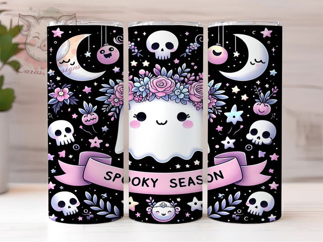 Cute Pink Spooky Halloween Ghost Tumbler, Spooky Season Wrap, Halloween Cup Design, 20Oz Sublimation Tumbler, Cute Ghost Drinkware, Pastel Halloween Mug, Kawaii Spooky Cup Sublimation Lara' s Designs 