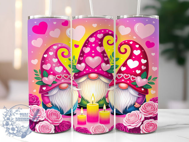Cute Pink Valentine Gnome Tumbler, Pink Love Pattern, Cute Gnome Design, 20Oz Sublimation Wrap, Whimsical Gnome Art, Romantic Pink Texture, Tumbler Sublimation Sublimation ToriDesigns 