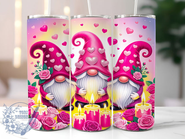 Cute Pink Valentine Gnome Tumbler, Pink Love Pattern, Cute Gnome Design, 20Oz Sublimation Wrap, Whimsical Gnome Art, Romantic Pink Texture, Tumbler Sublimation Sublimation ToriDesigns 
