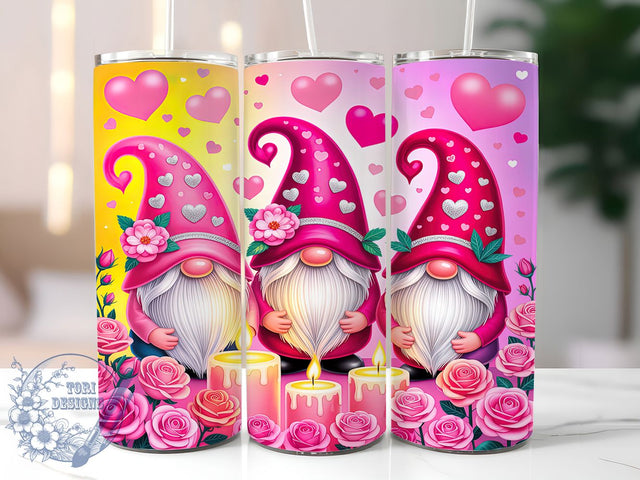 Cute Pink Valentine Gnome Tumbler, Pink Love Pattern, Cute Gnome Design, 20Oz Sublimation Wrap, Whimsical Gnome Art, Romantic Pink Texture, Tumbler Sublimation Sublimation ToriDesigns 
