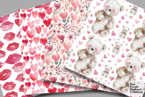 Cute Pink Valentine Heart Digital Paper Digital Pattern Fine Purple Elephant Creations 