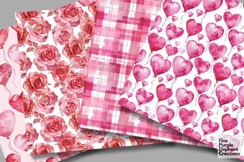 Cute Pink Valentine Heart Digital Paper Digital Pattern Fine Purple Elephant Creations 