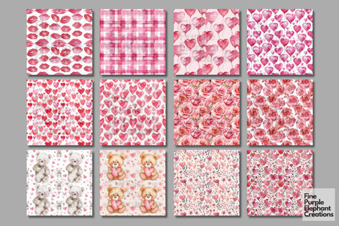 Cute Pink Valentine Heart Digital Paper Digital Pattern Fine Purple Elephant Creations 