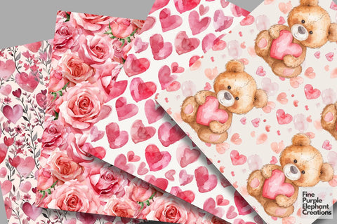 Cute Pink Valentine Heart Digital Paper Digital Pattern Fine Purple Elephant Creations 