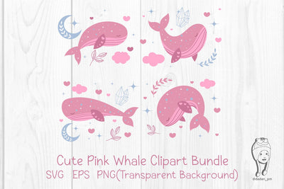 Cute Pink Whale Clipart Bundle – Dreamy Fantasy Ocean Animals SVG dadan_pm 