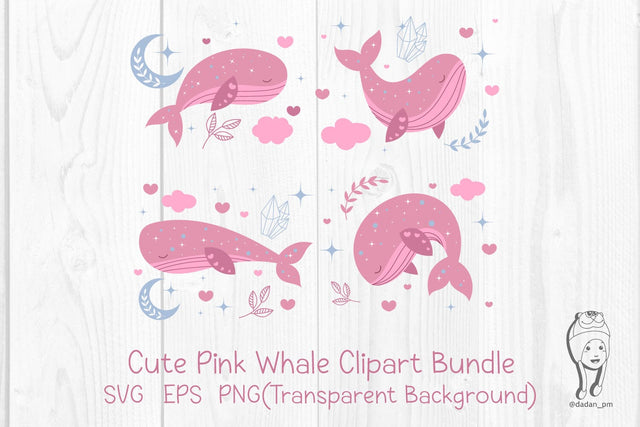 Cute Pink Whale Clipart Bundle – Dreamy Fantasy Ocean Animals SVG dadan_pm 