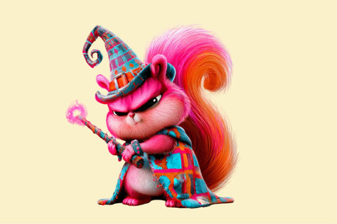 Cute Pink Wizard Squirrel Fantasy Clipart Sublimation SVGArt 
