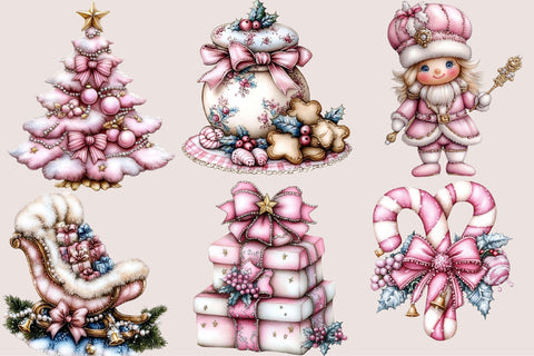 Cute Pinkmas Vintage Christmas Clipart Sublimation SVGArt 