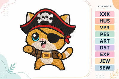 Cute Pirate Cat Halloween Embroidery Design Embroidery/Applique DESIGNS sg embroidery 