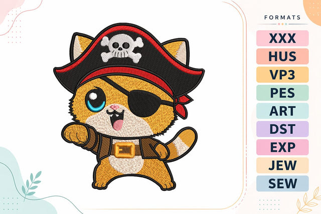 Cute Pirate Cat Halloween Embroidery Design Embroidery/Applique DESIGNS sg embroidery 