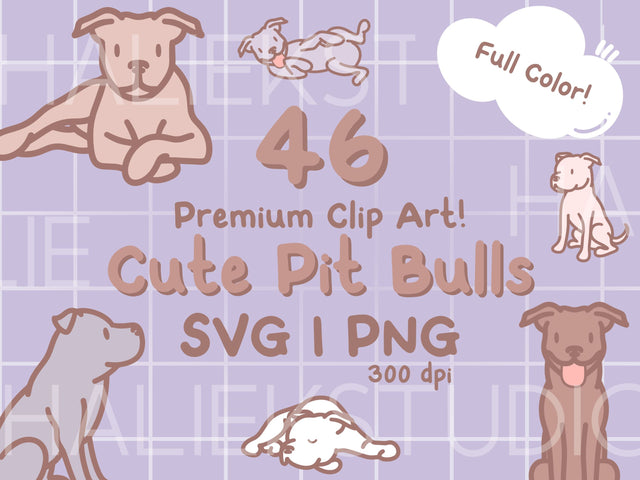Cute Pit Bulls Color SVGs and PNGs Design Set SVG HalieKStudio 