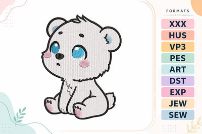 Cute Polar Bear Embroidery Design - Kawaii Baby Bear Embroidery/Applique DESIGNS sg embroidery 
