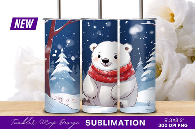 Cute Polar Bear In Winter Scenery Illustration Sublimation Regulrcrative 