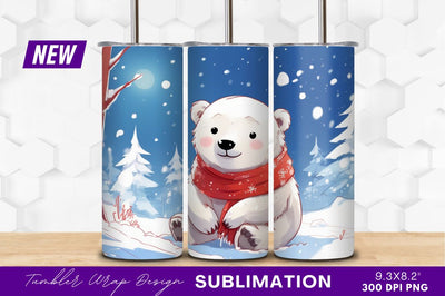 Cute Polar Bear Winter Scene Illustration Sublimation Regulrcrative 