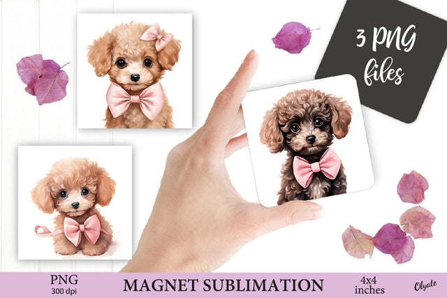 Cute Poodle Magnet PNG. Valentines Day Magnet PNG Sublimation Olga Terlyanskaya 