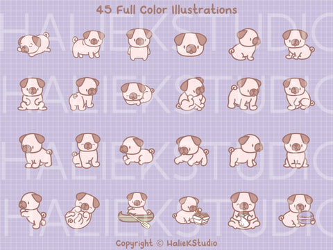 Cute Pug Dogs Color SVG PNG Design Set SVG HalieKStudio 
