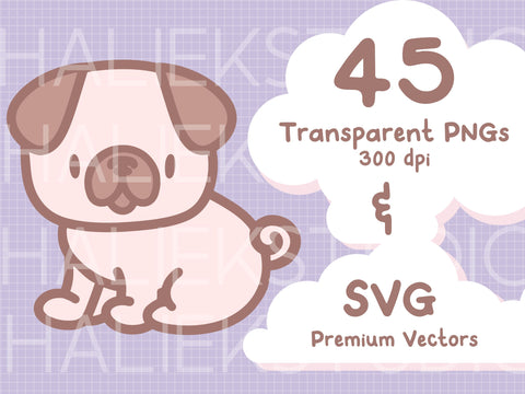 Cute Pug Dogs Color SVG PNG Design Set SVG HalieKStudio 