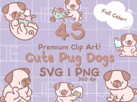 Cute Pug Dogs Color SVG PNG Design Set SVG HalieKStudio 
