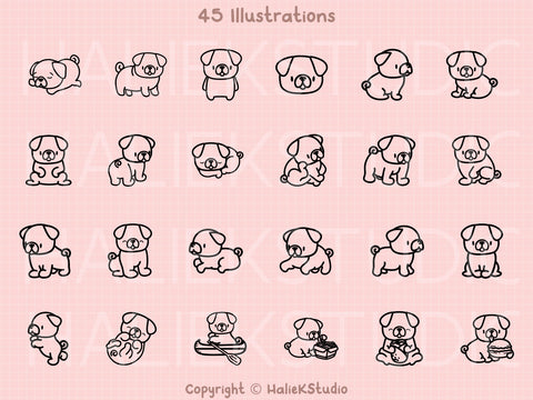 Cute Pug Dogs SVG Design Set SVG HalieKStudio 