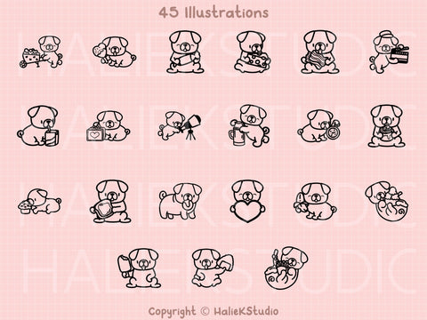 Cute Pug Dogs SVG Design Set SVG HalieKStudio 