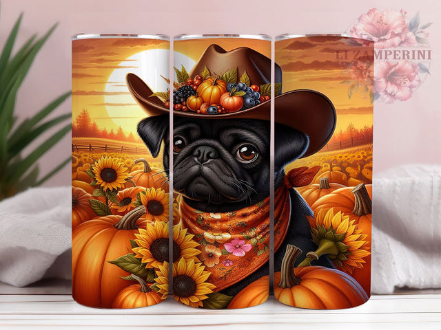 Cute Pug Pumpkin Fall Dog Tumbler, Fall Dog Lover 20Oz Sublimation, Autumn Pumpkin Coffee Cup, Harvest Pet Drinkware Design, Cozy Farmhouse Dog Mug Wrap, Thanksgiving Pug Cup, Rustic Autumn Dog Tumbler Sublimation Li Zamperini 